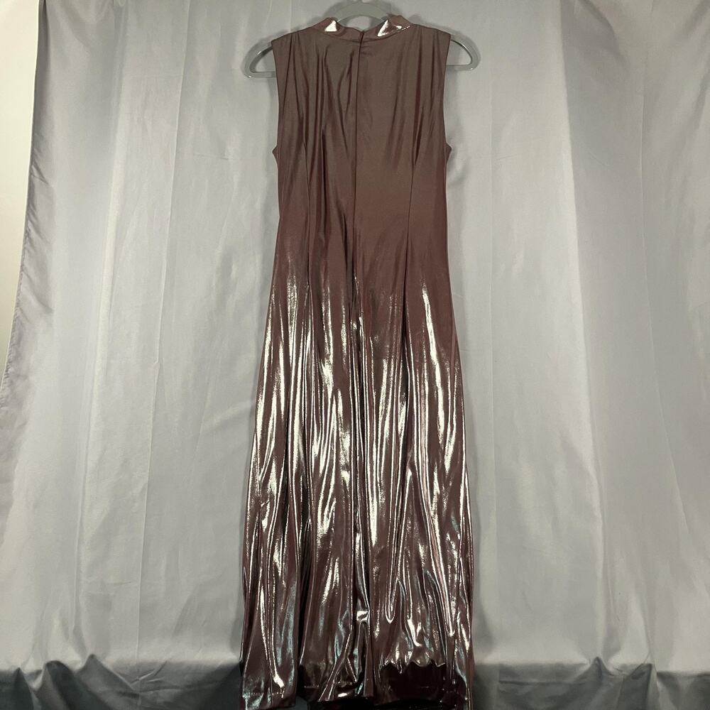 Vince Camuto Dress Womens 14 Metallic Rose Gold Ruched Cowl Neck Gown Evening - Picture 2 of 12